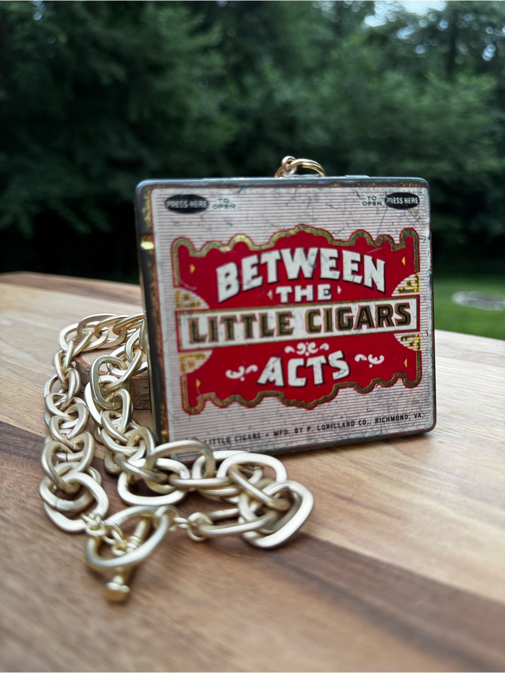 Vintage Cigar Tin Necklace • Handmade Statement Piece 18” chain